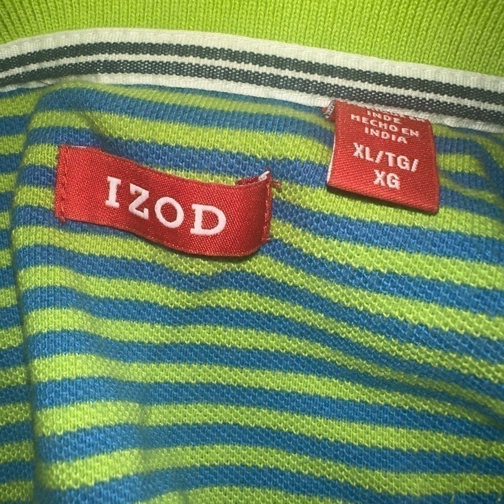 Men’s used green lime stripe blue Izod polo shirt size XL cotton - Picture 2 of 3